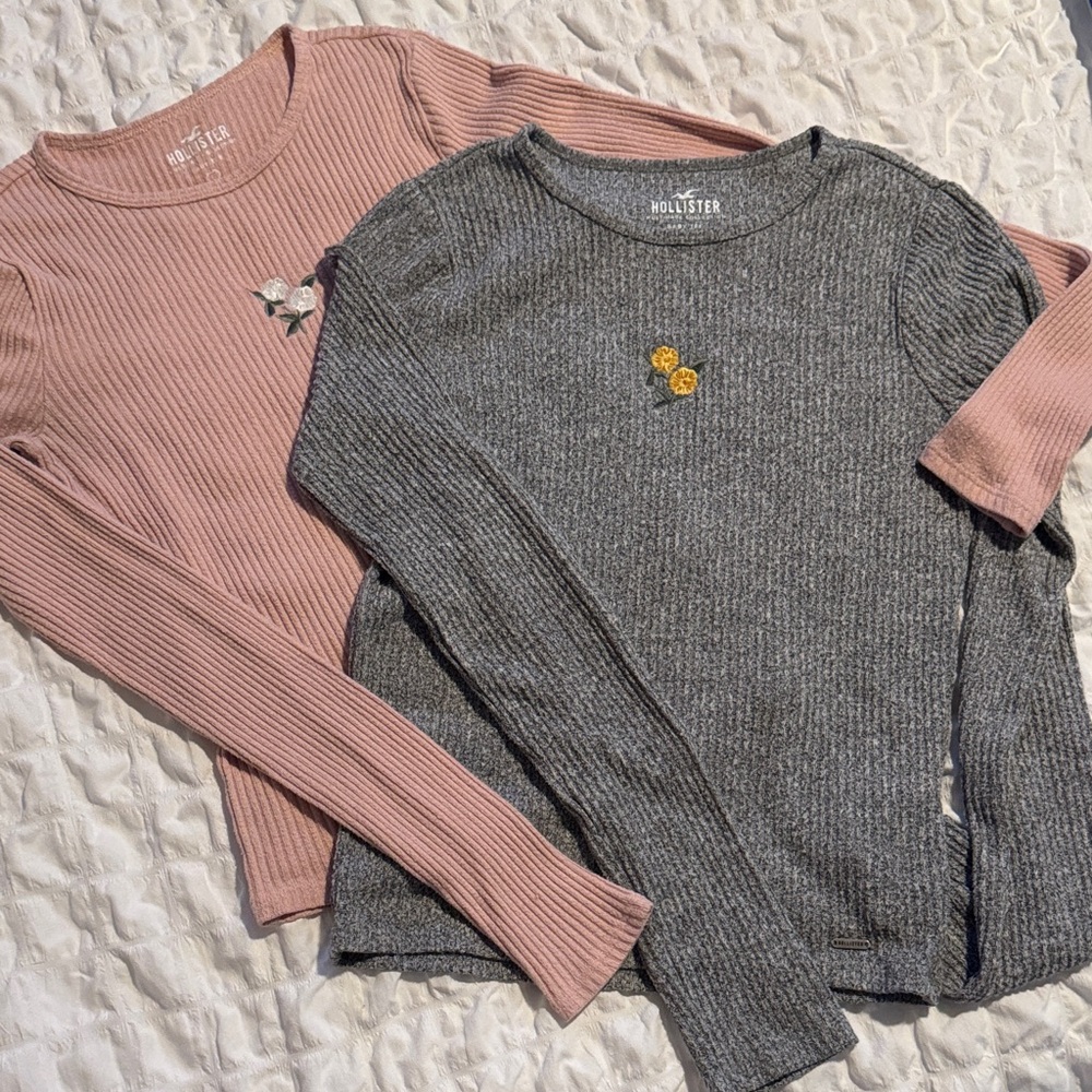 Hollister Pink Ribbed Long Sleeve Top & Hollister Gray Ribbed Long Sleeve Top